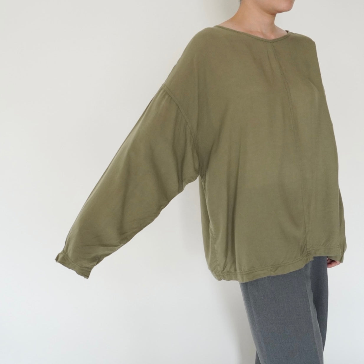 90s Khaki Rayon Blouse