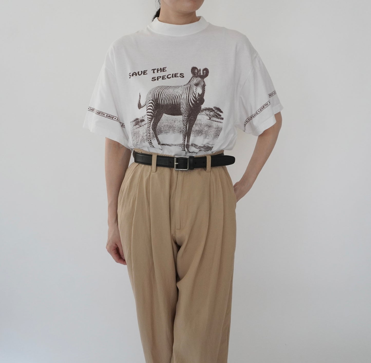 90s  Zebra Printed Mock Neck T-shirt