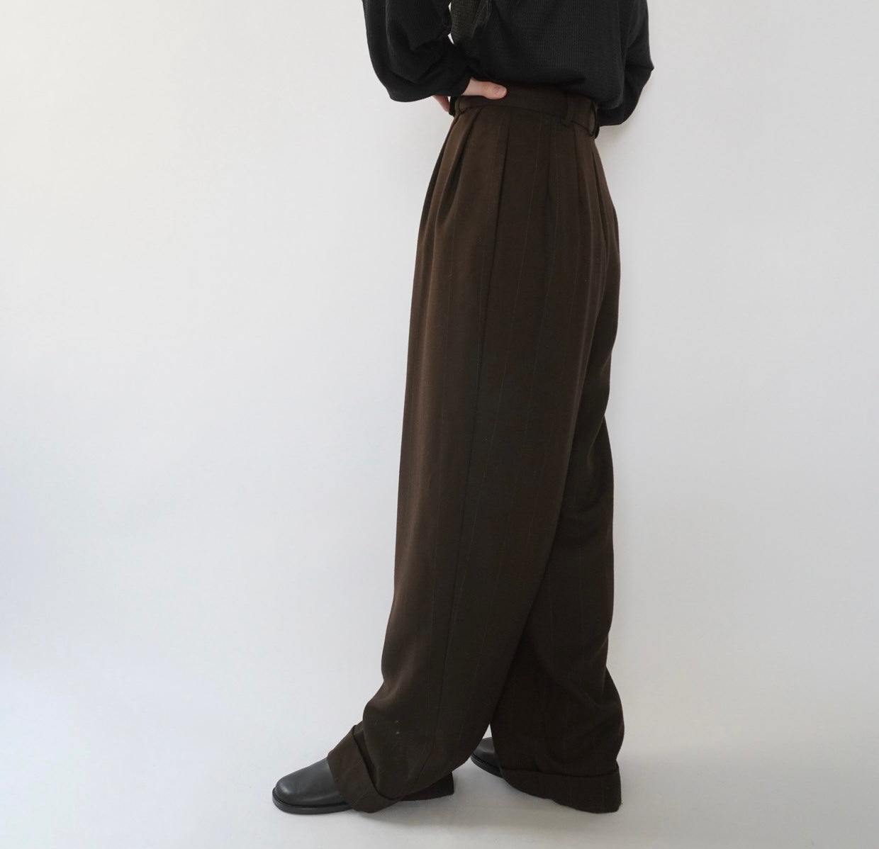 90s Wool Striped Wide Pants Made in USA Dead Stock