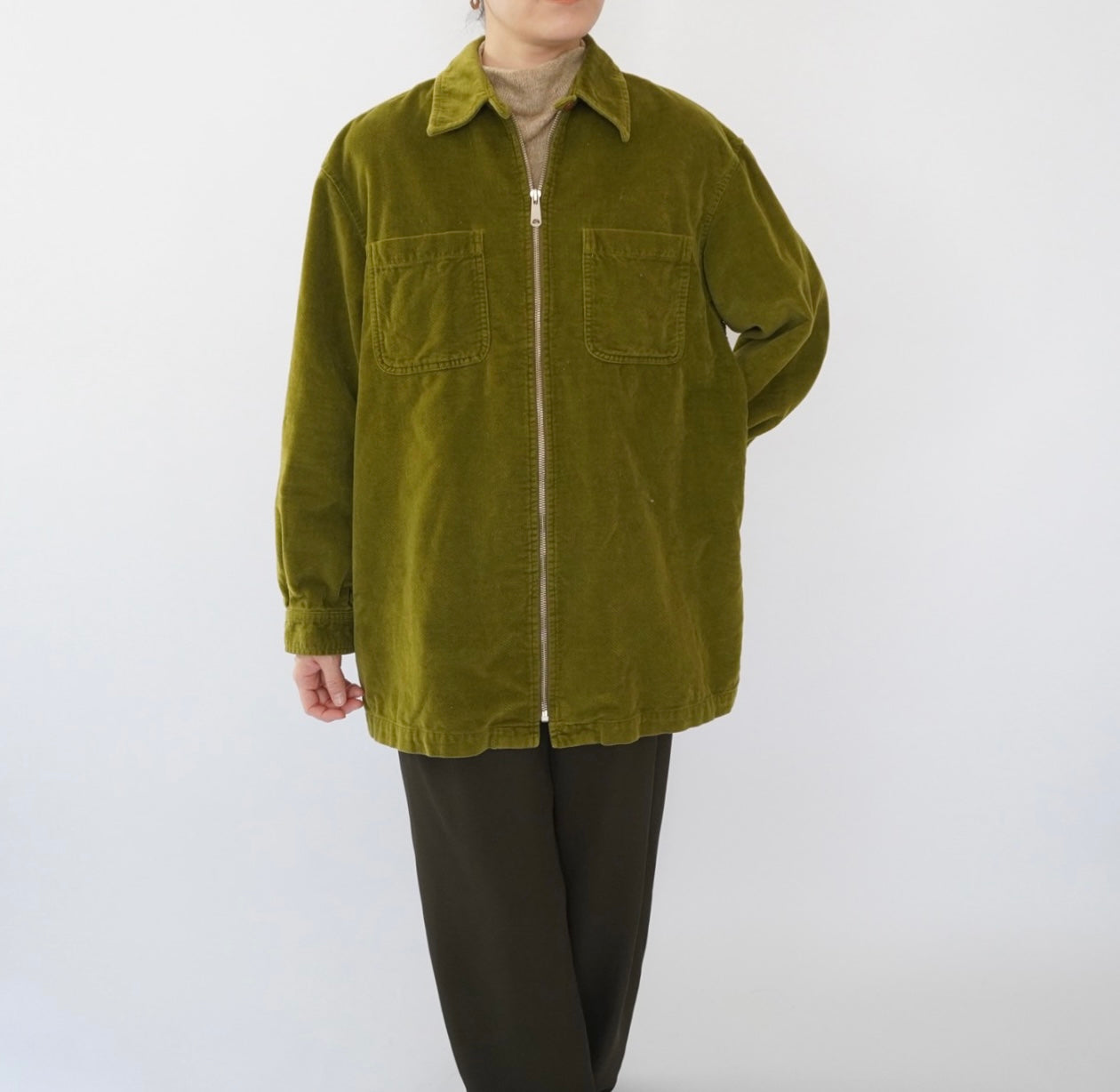 90s Velour Zip Shirt Jacket