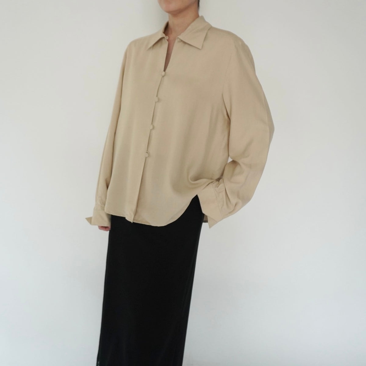 90s Beige Silk Shirt