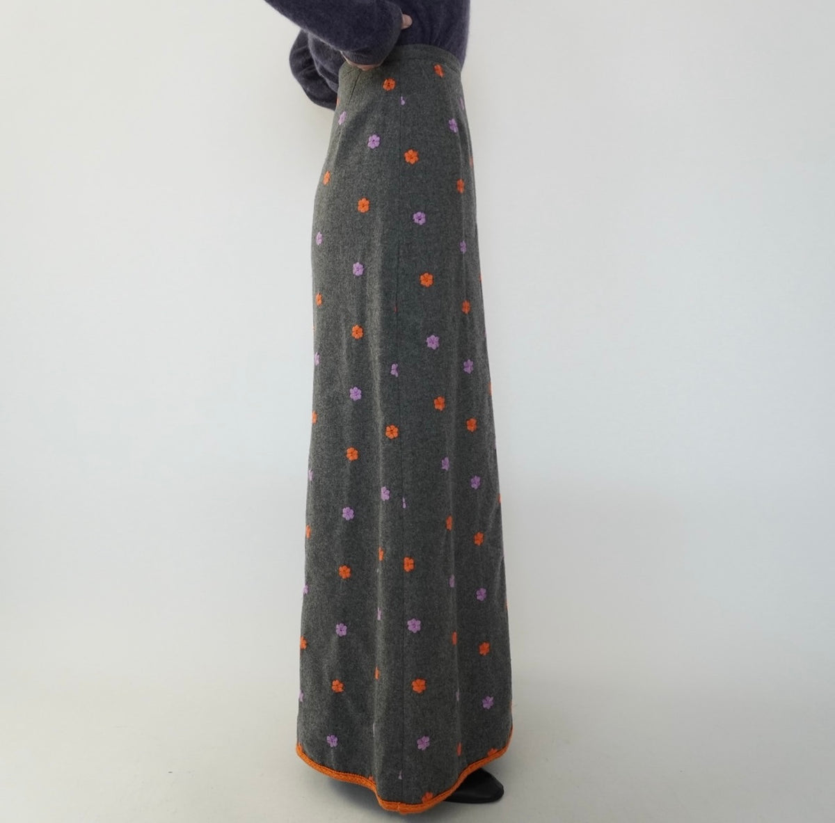90s Wool Embroidery Maxi Skirt Made in Italy