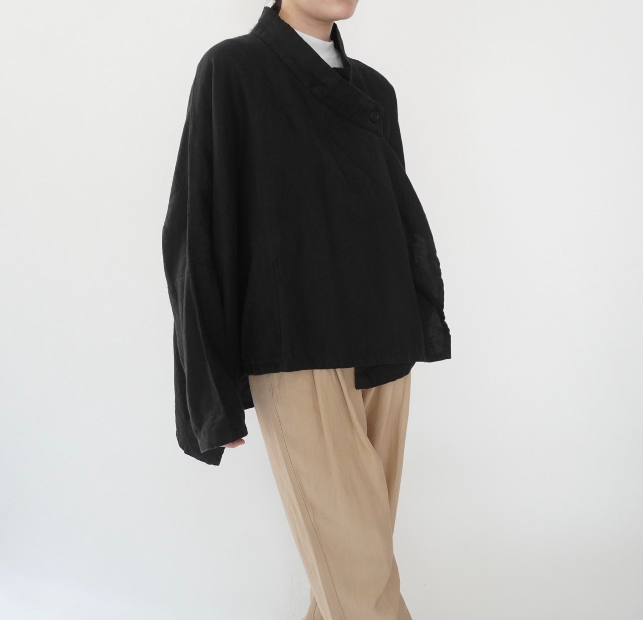 90s Black Linen Design Jakcet