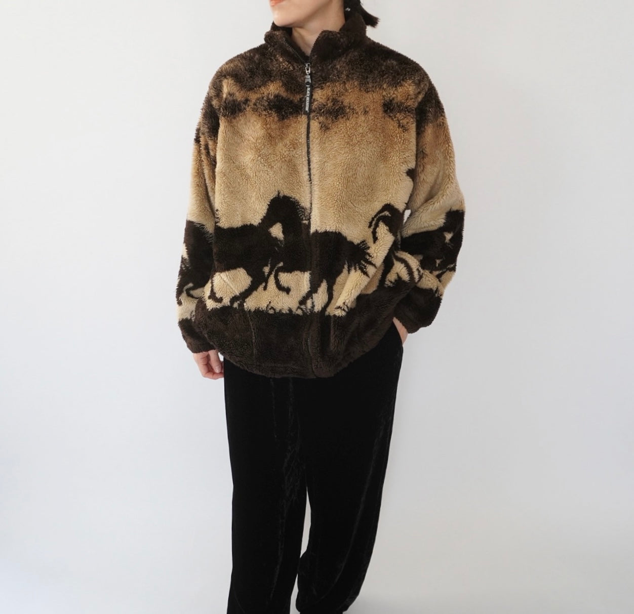 90s Horse Pattern Fleece Jacket Made in USA