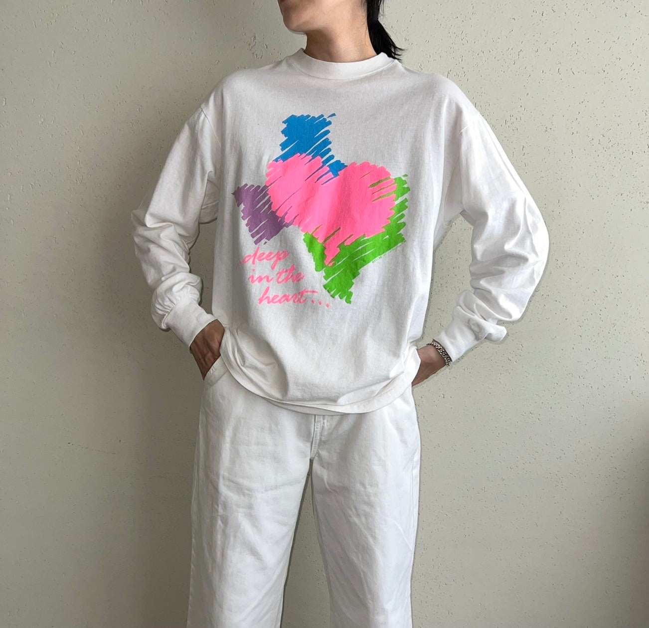 80s  Printed Long Sleeves T-shirt Made in USA
