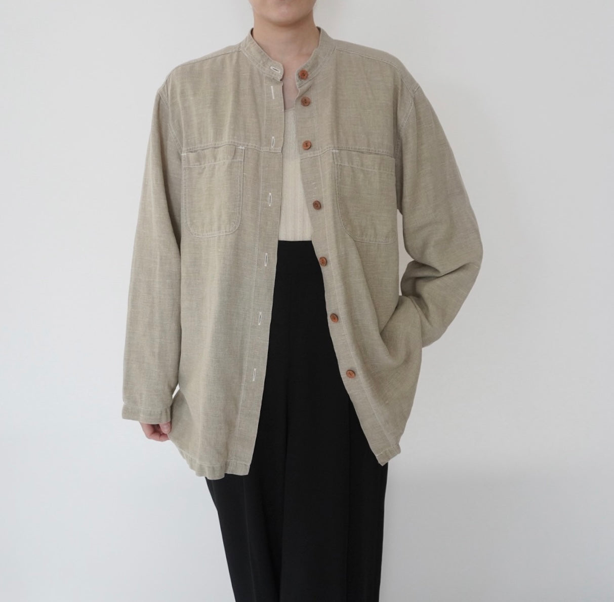 90s Linen x Cotton Design Shirt