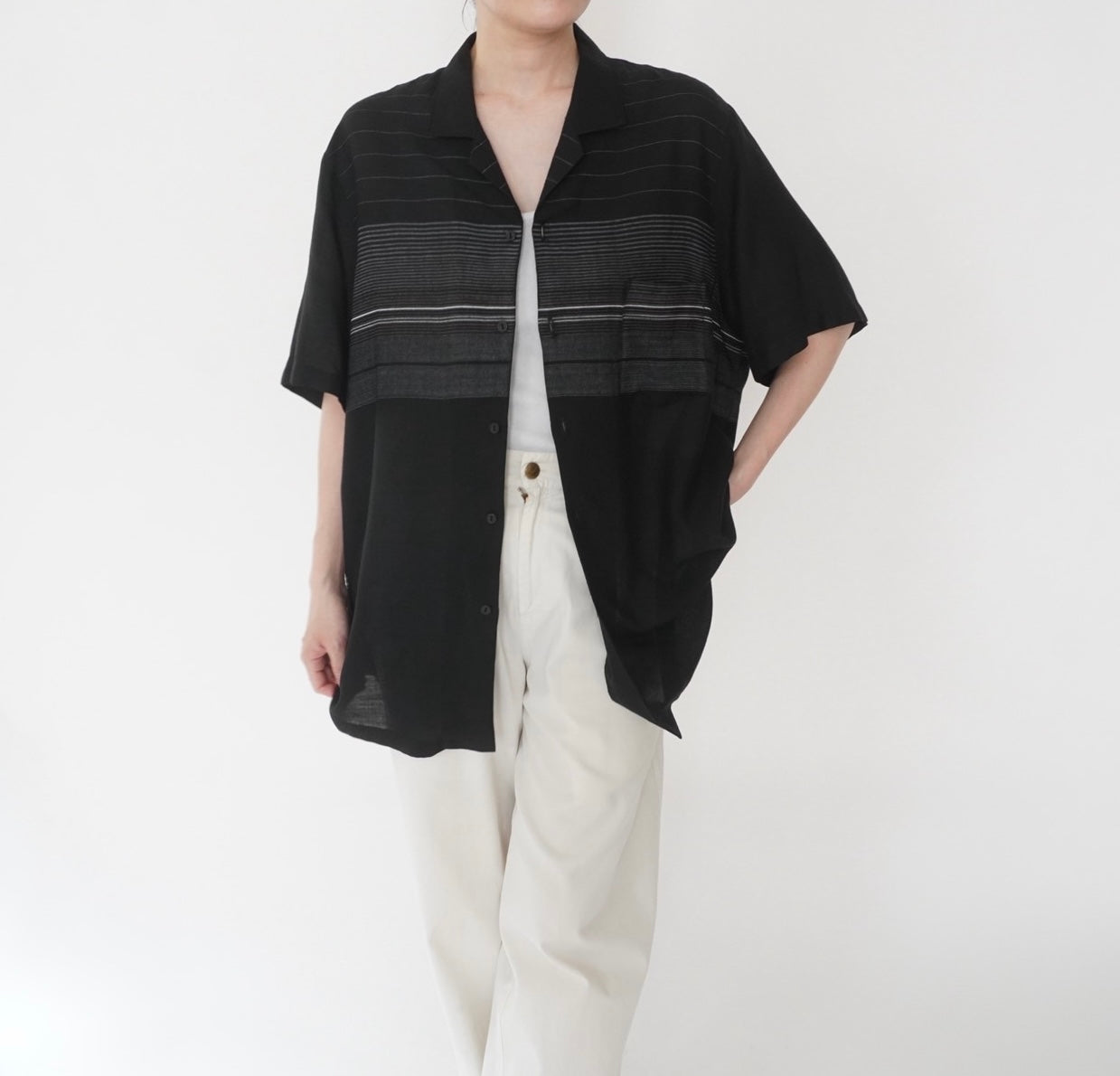 80s Striped Design Shirt Made in USA