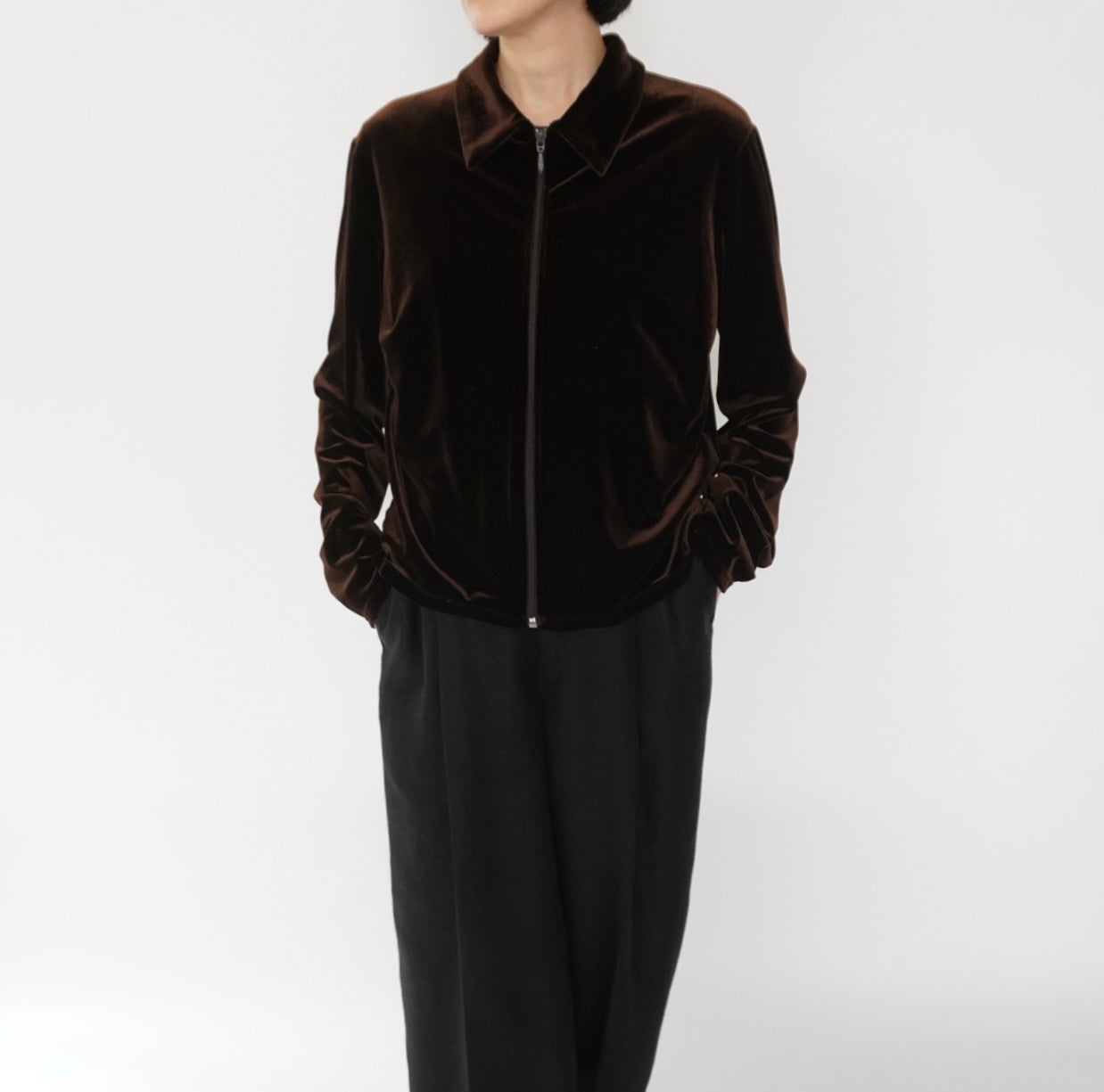 90s "J.CREW" Velour Zip Shirt