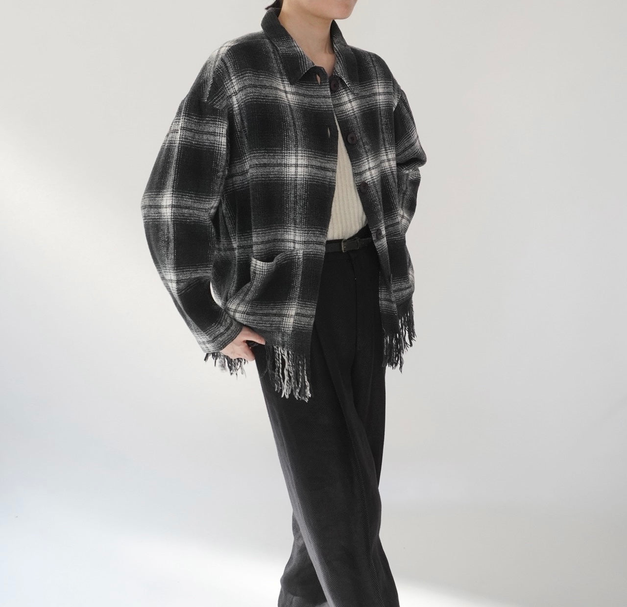 90s Shadow Plaid Fringe Shirt,Jacket Made in USA