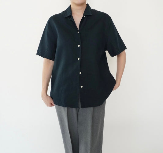 90s Navy Linen Shirt