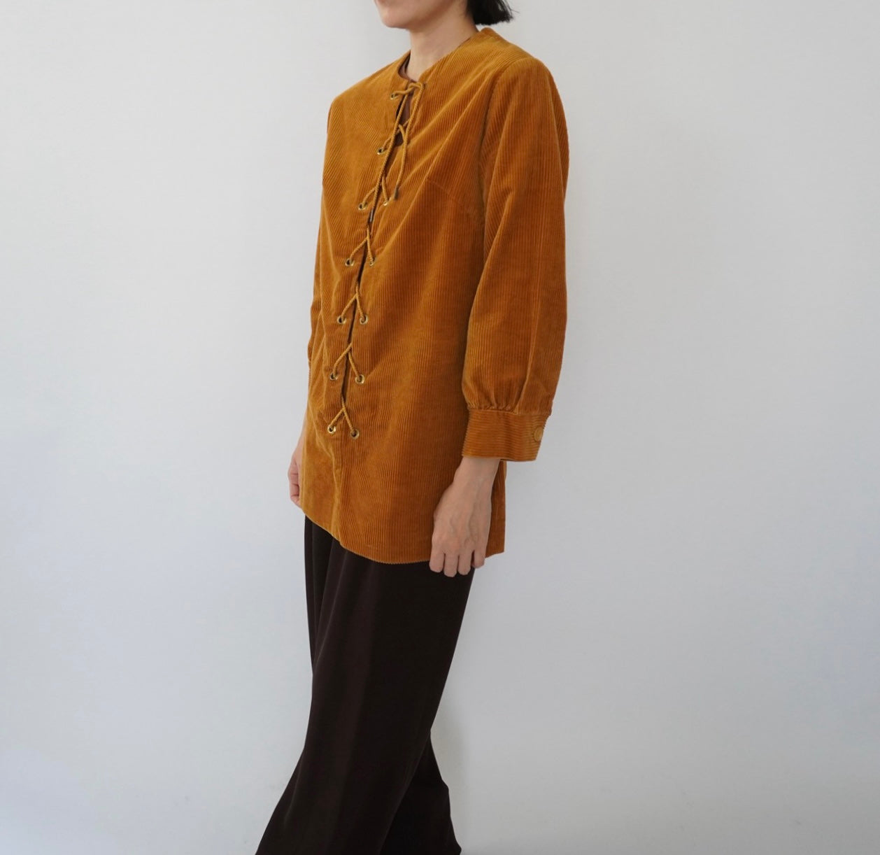 60s Lace Up Corduroy Top