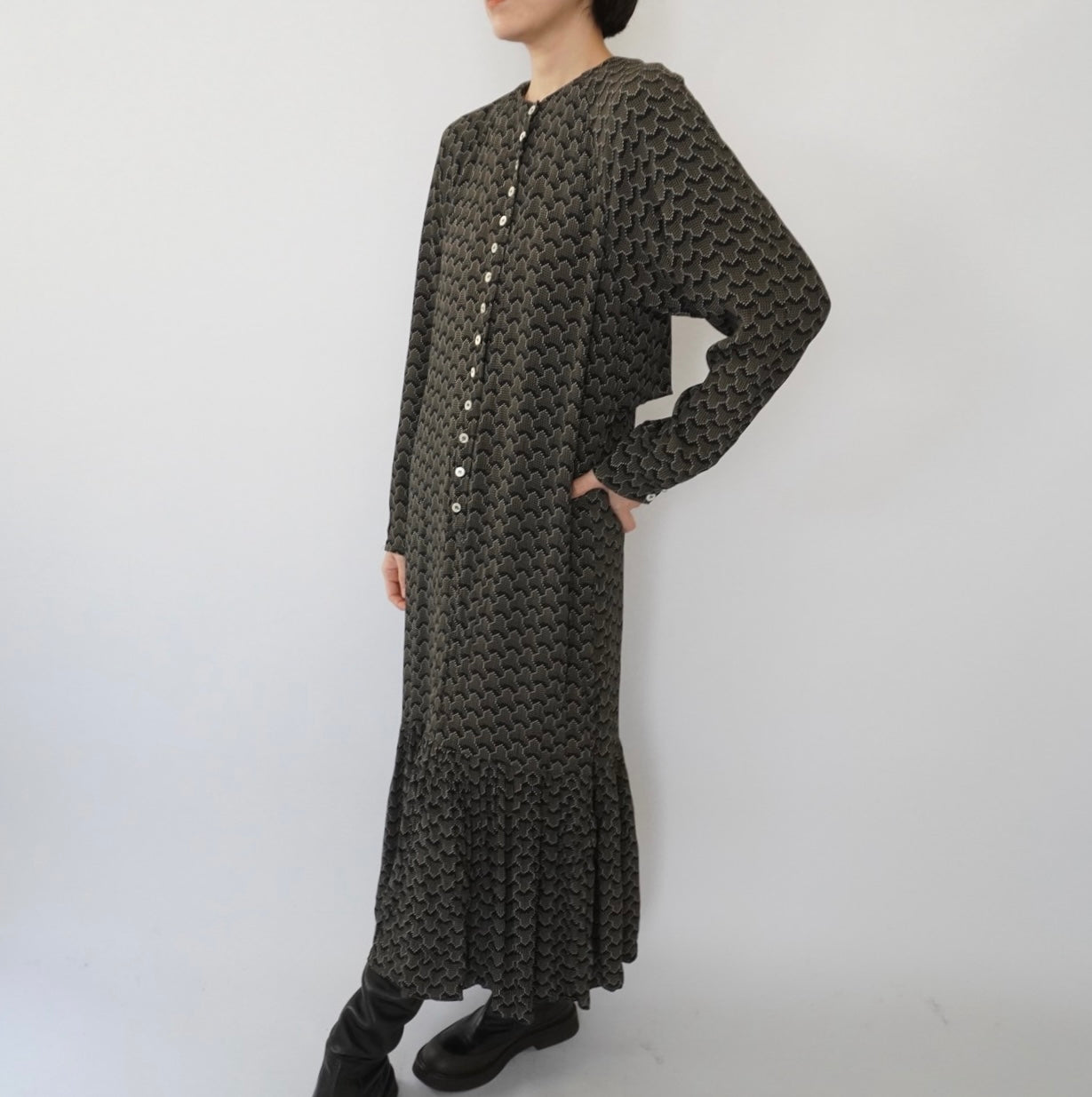 80s Design Rayon Pattern Dress Made in USA