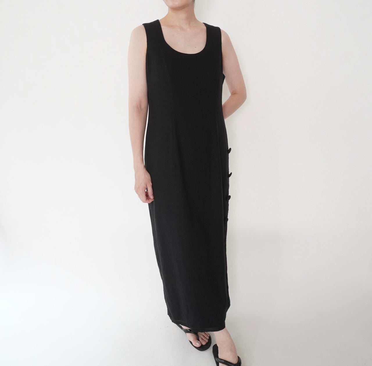 90s Black Linen Dress