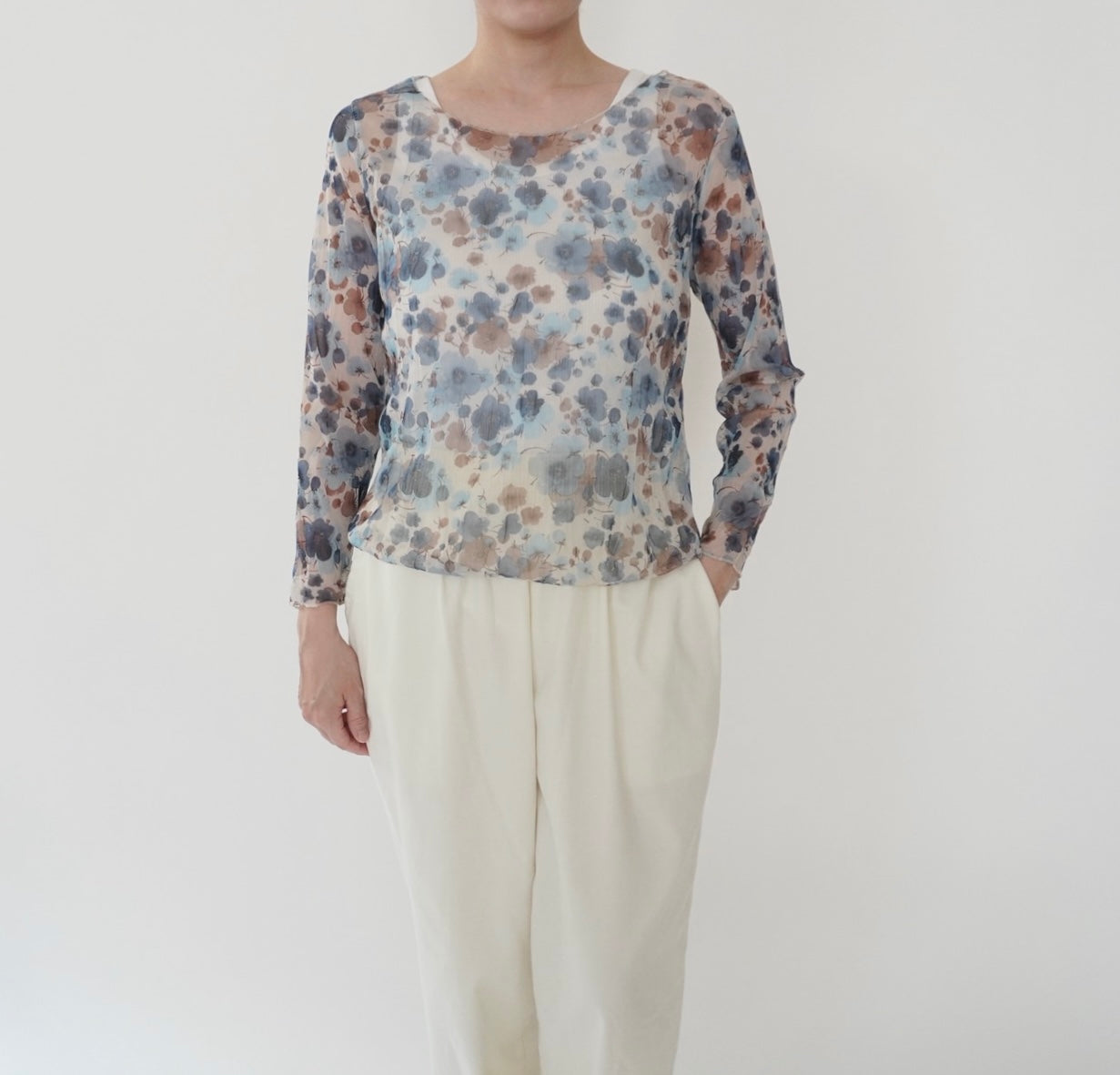 90s Floral Print Sheer Top