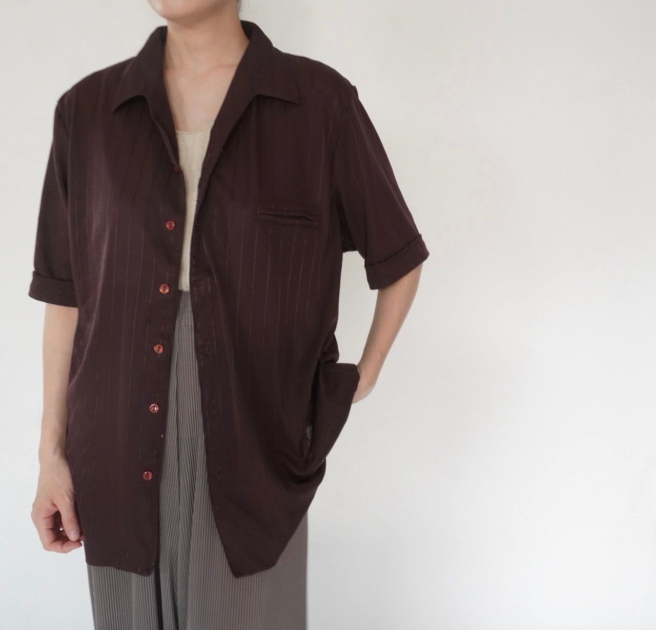 80s Brown Striped Shirt
