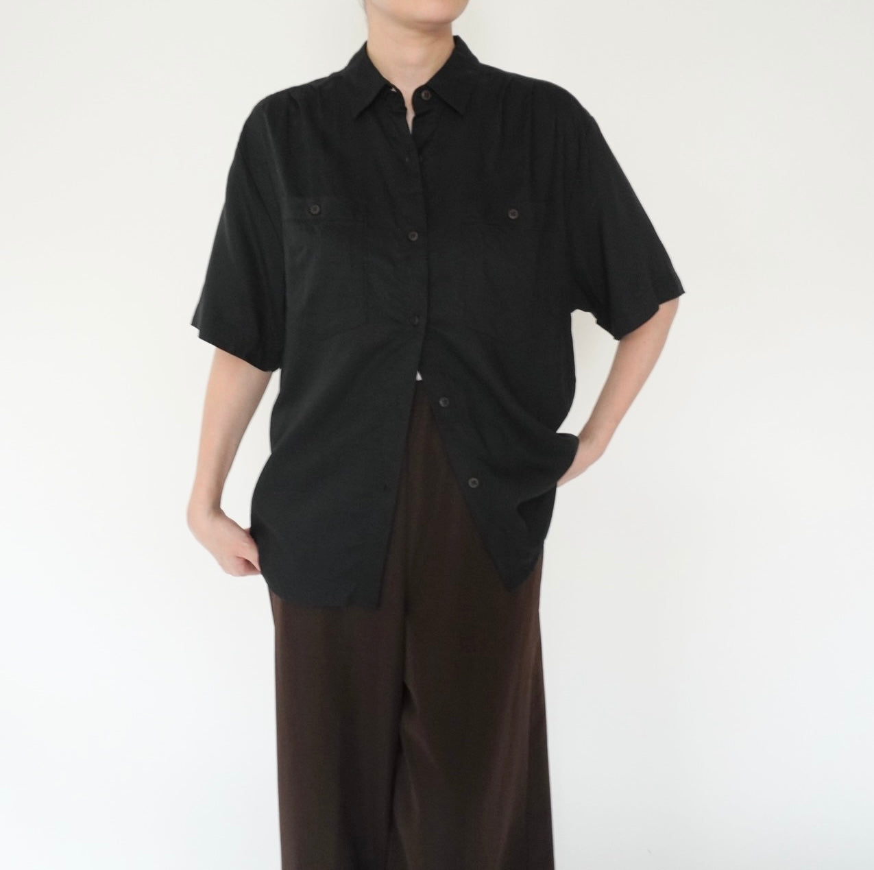 90s Black Rayon Shirt
