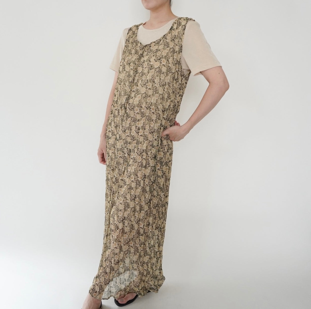90s Floral Print Sheer Dress