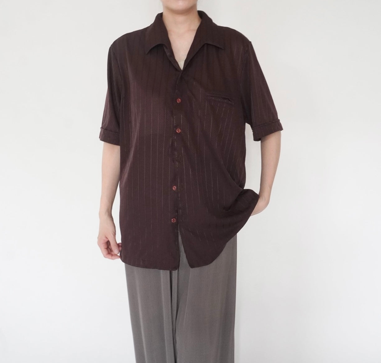 80s Brown Striped Shirt