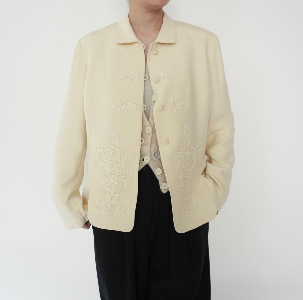 90s Cord Lace Design Silk Jacket