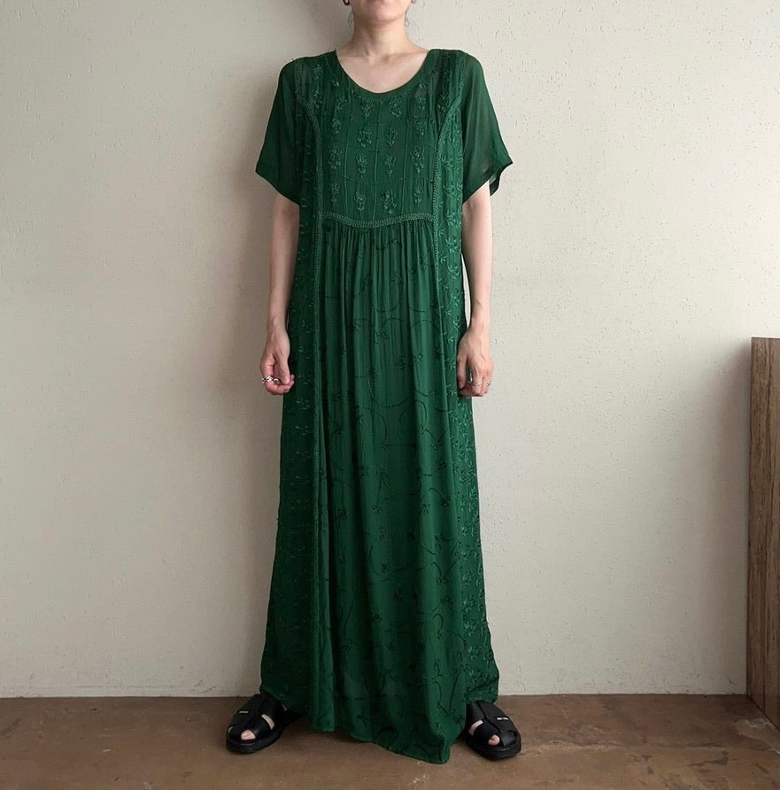 90s Sheer Embroidery Maxi Dress