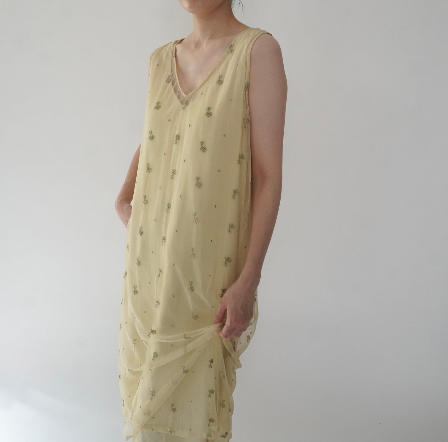 90s Embroidery Sheer Dress