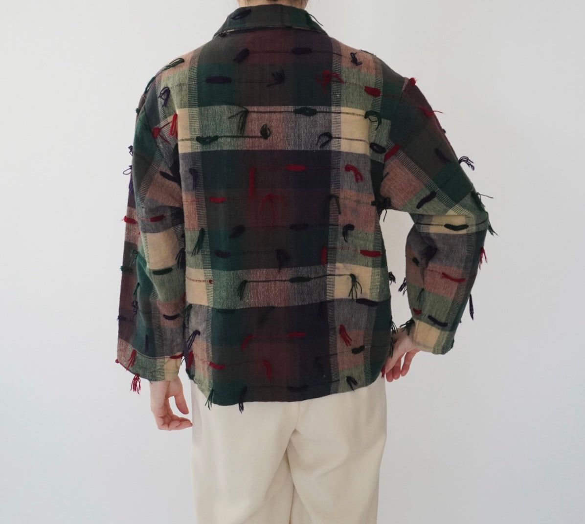 90s Plaid Fringe Light Jacket
