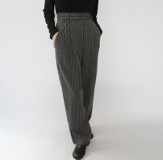 80s Black White Striped  Pants Made in Italy