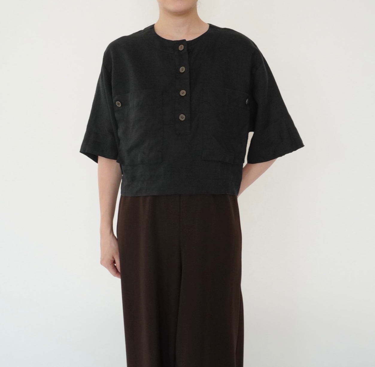 90s Linen Cropped Blouse