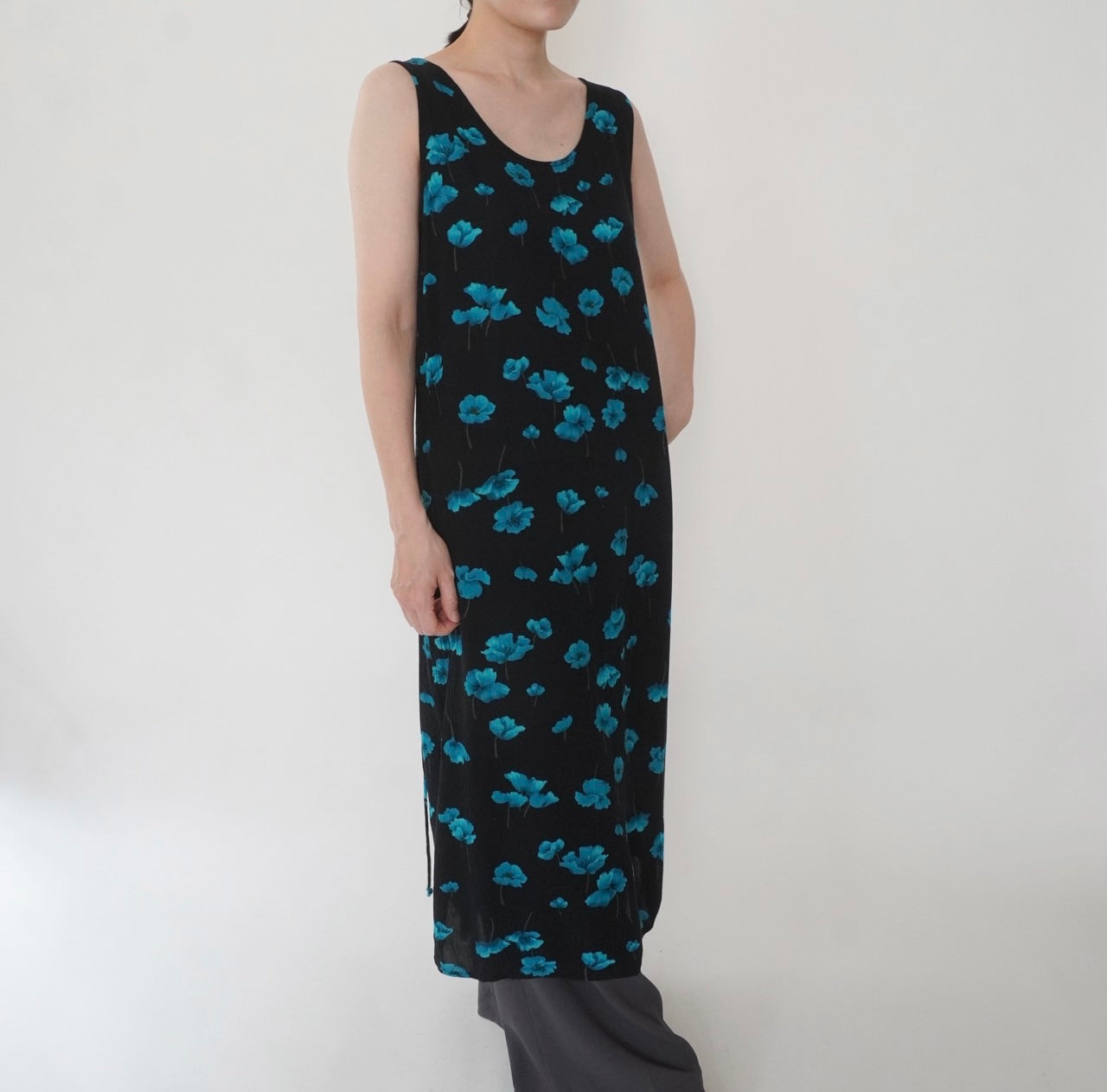 90s Rayon  Printed Sleeveless Dress