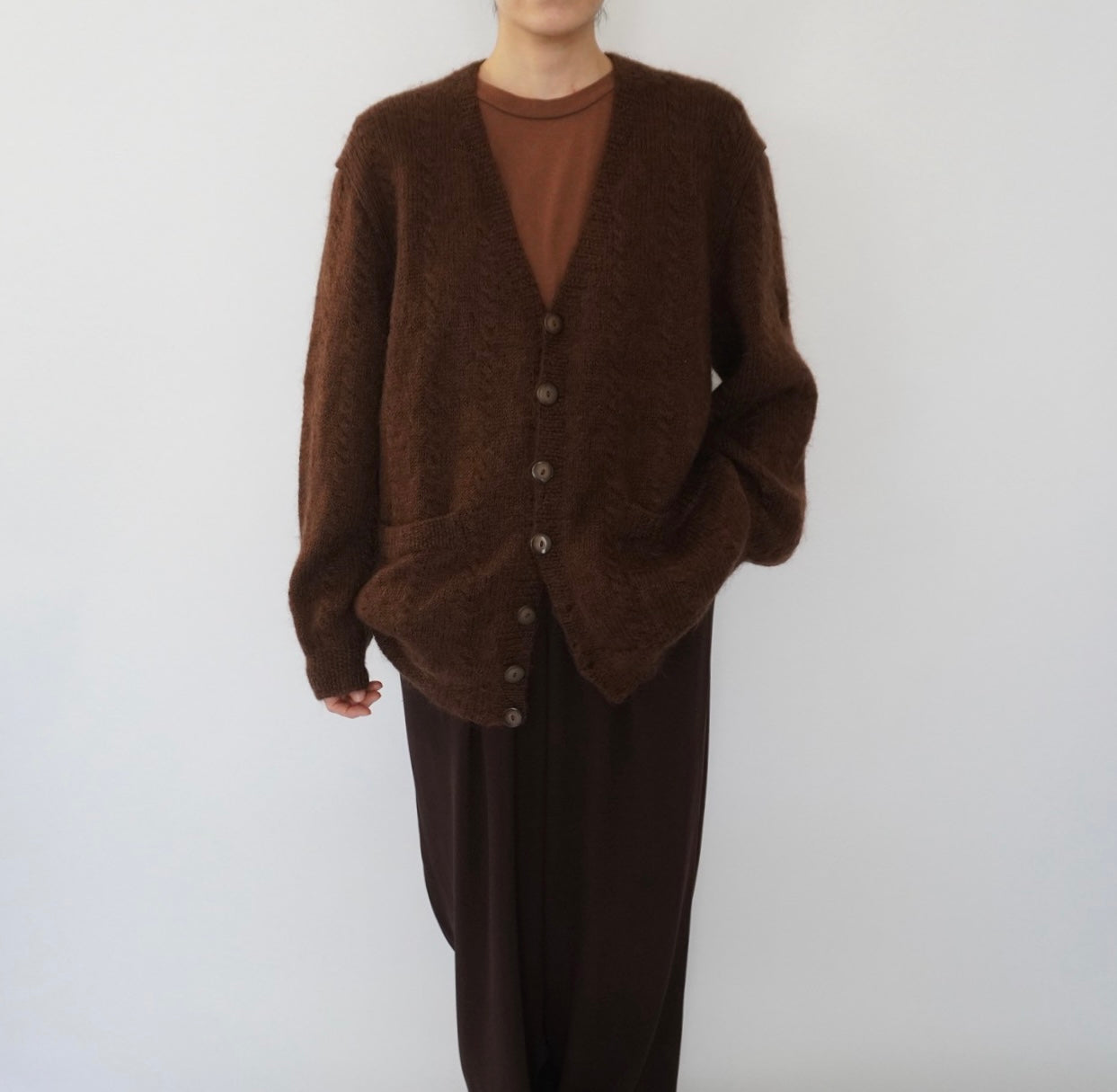 カーディガン KIARIS VINTAGE  knit cardigan CAVEZA ROSSO - カールシャギーニットカーディガン (ネイビー) Curl