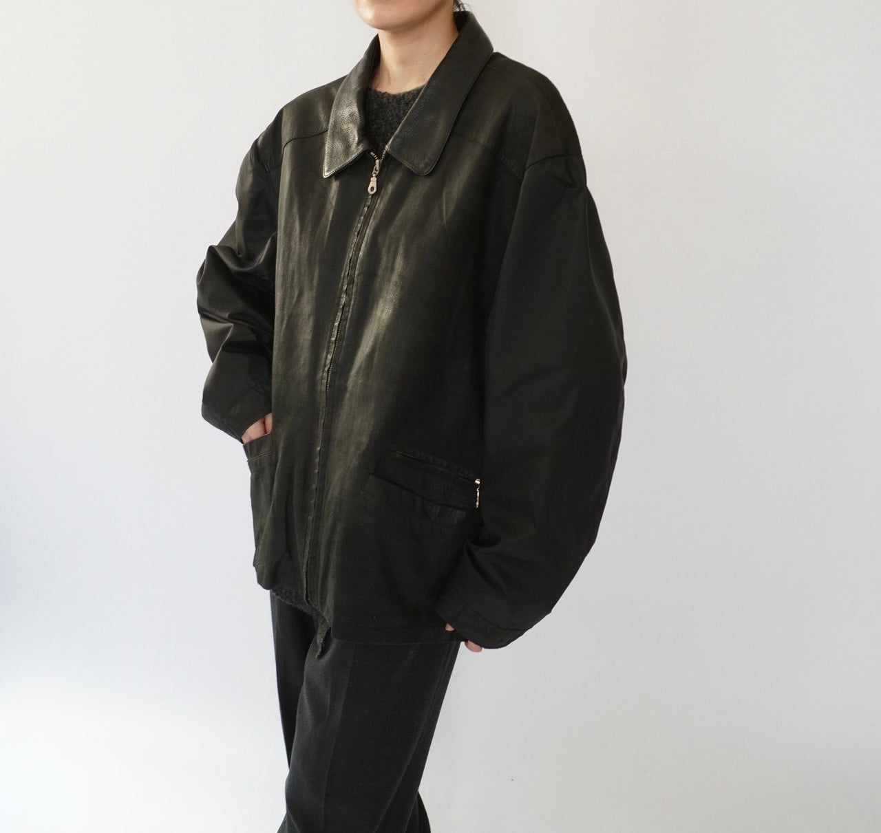 90s Leather × Nylon Jacket