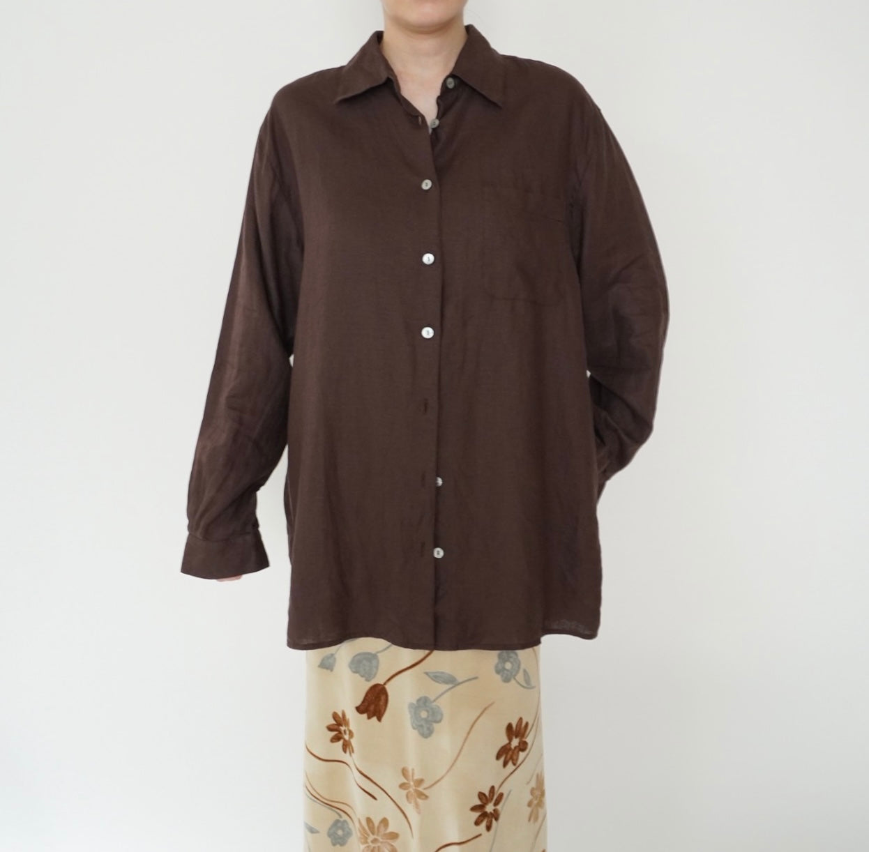 90s Brown Linen Shirt