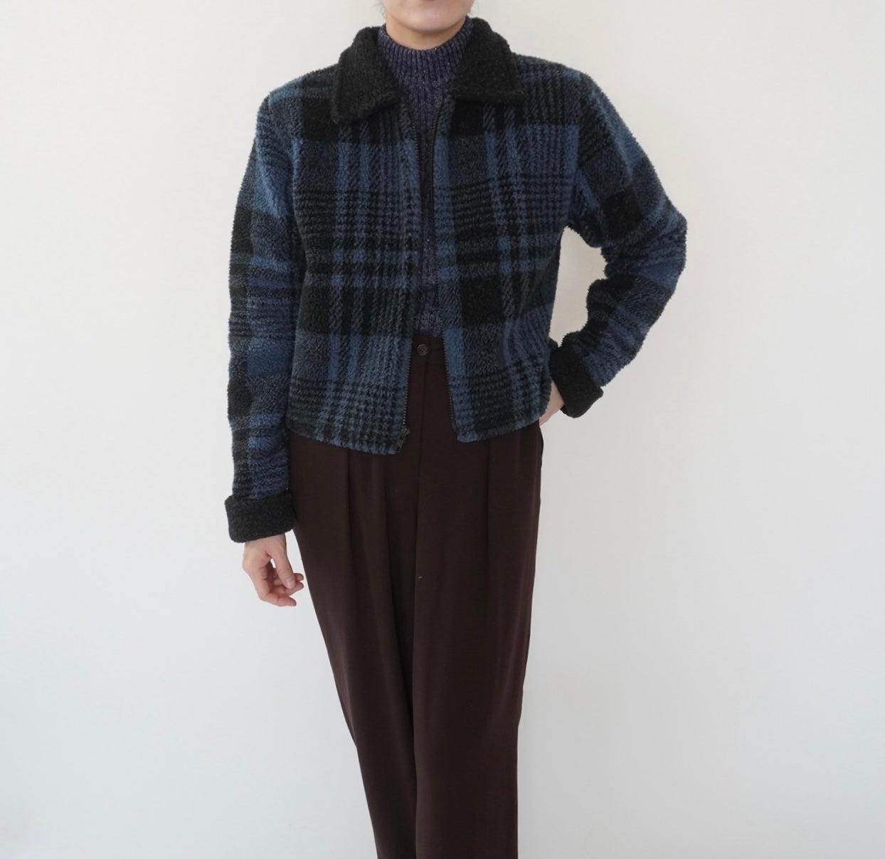 90s Plaid Fleece Zip Top Made in USA