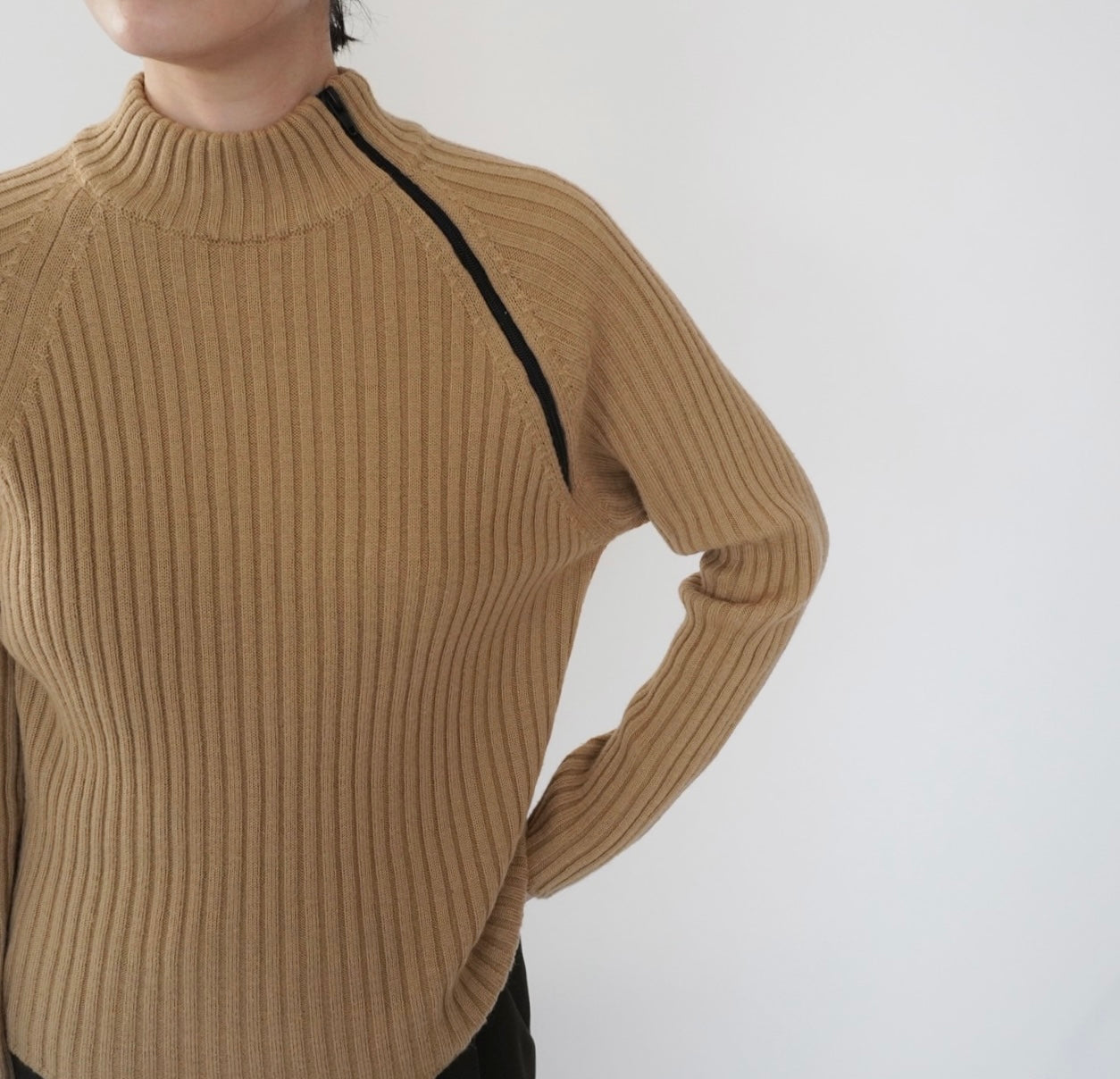 90s Zip Design Ribbed Top Made in Italy