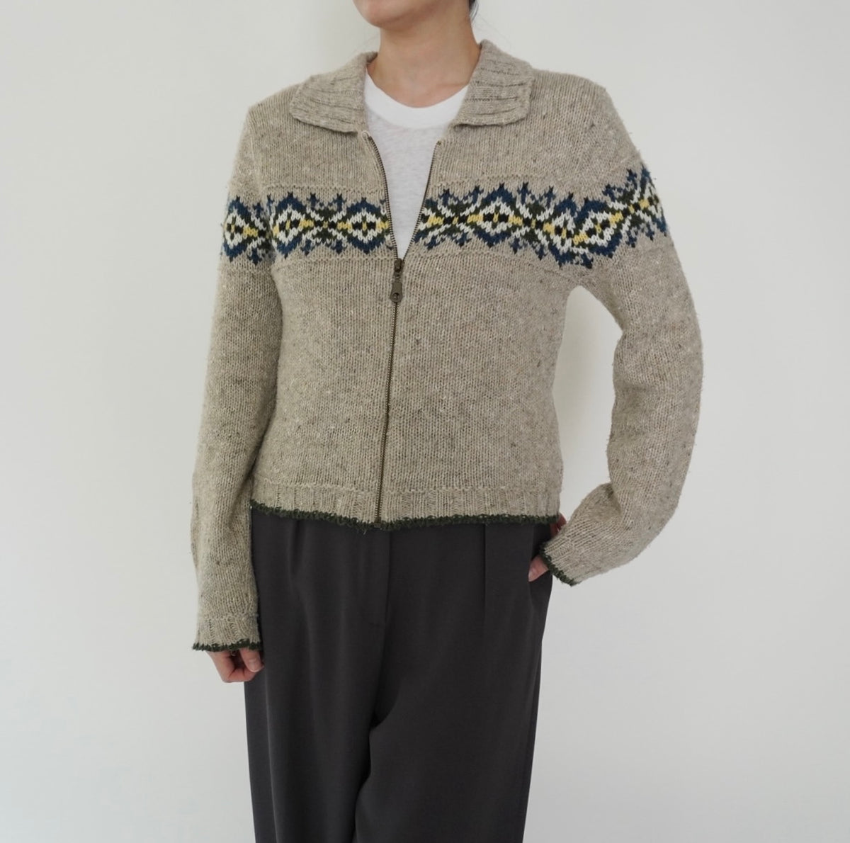90s Pattern Zip Knit Made in USA