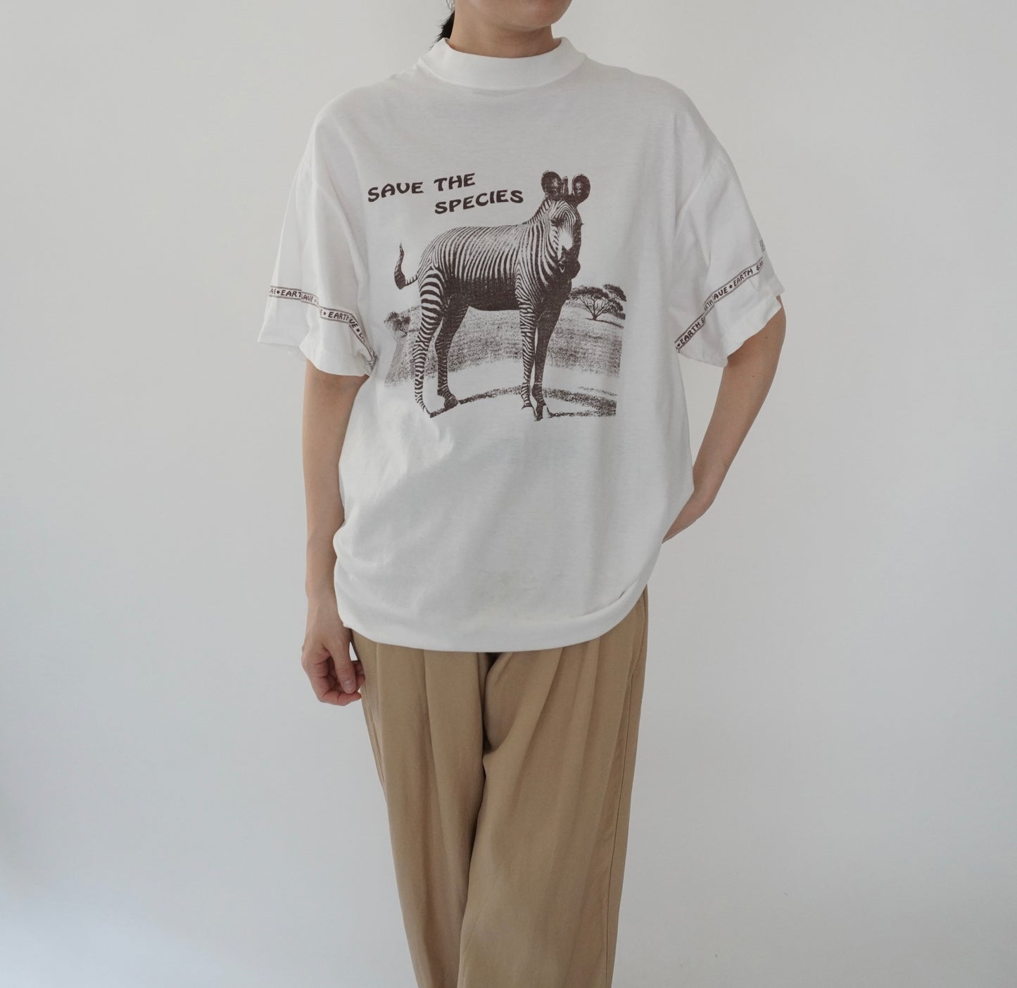 90s  Zebra Printed Mock Neck T-shirt