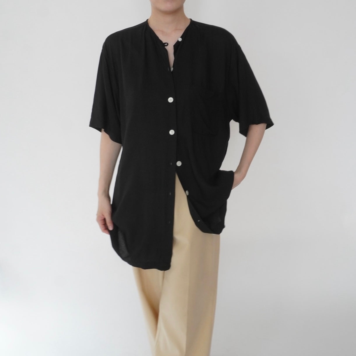 90s Black Long Blouse