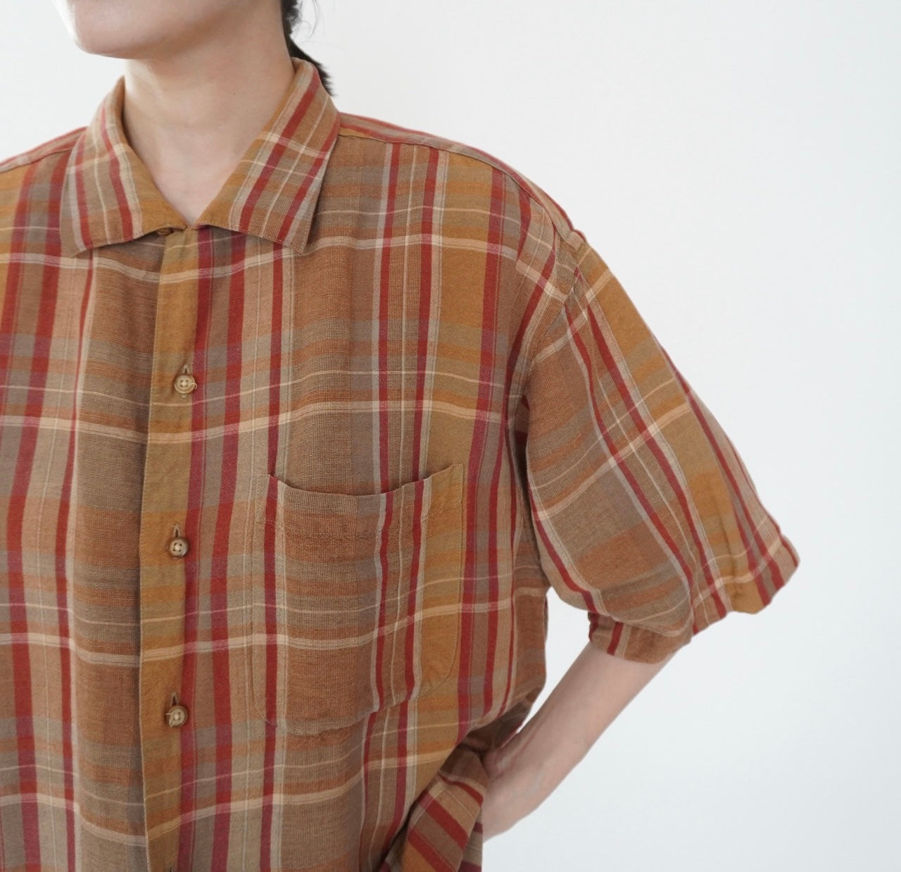 90s Linen Plaid  Shirt