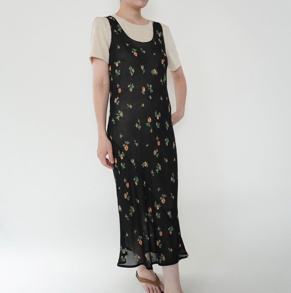 90s Floral Print Sheer Dress Made in Italy