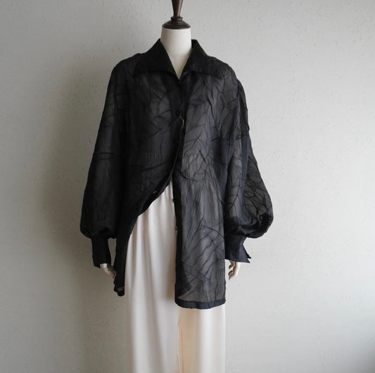 80s Black Sheer Design Shirt  Dead Stock