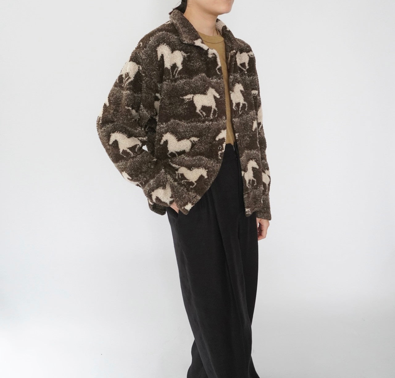 90s Horse Pattern Fleece Jacket