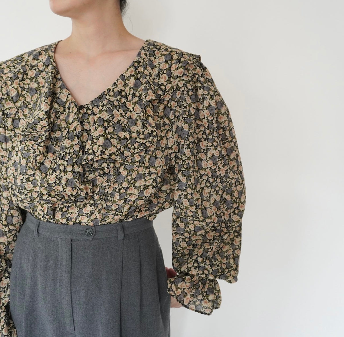 90s Flower Ruffle Blouse Made in USA
