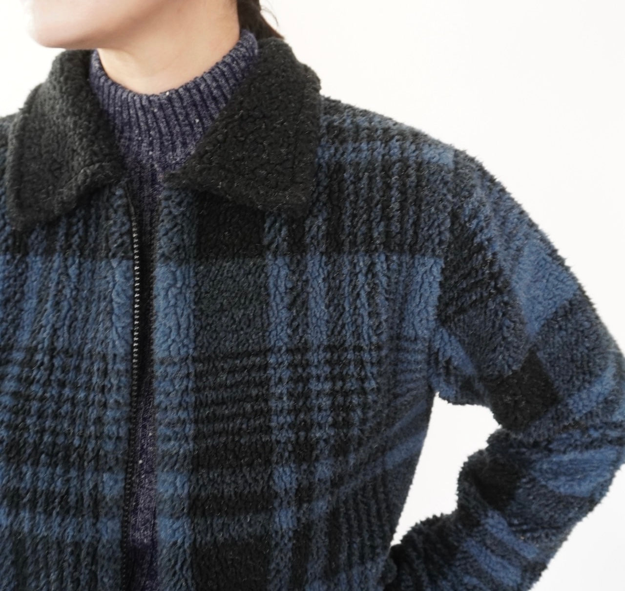 90s Plaid Fleece Zip Top Made in USA