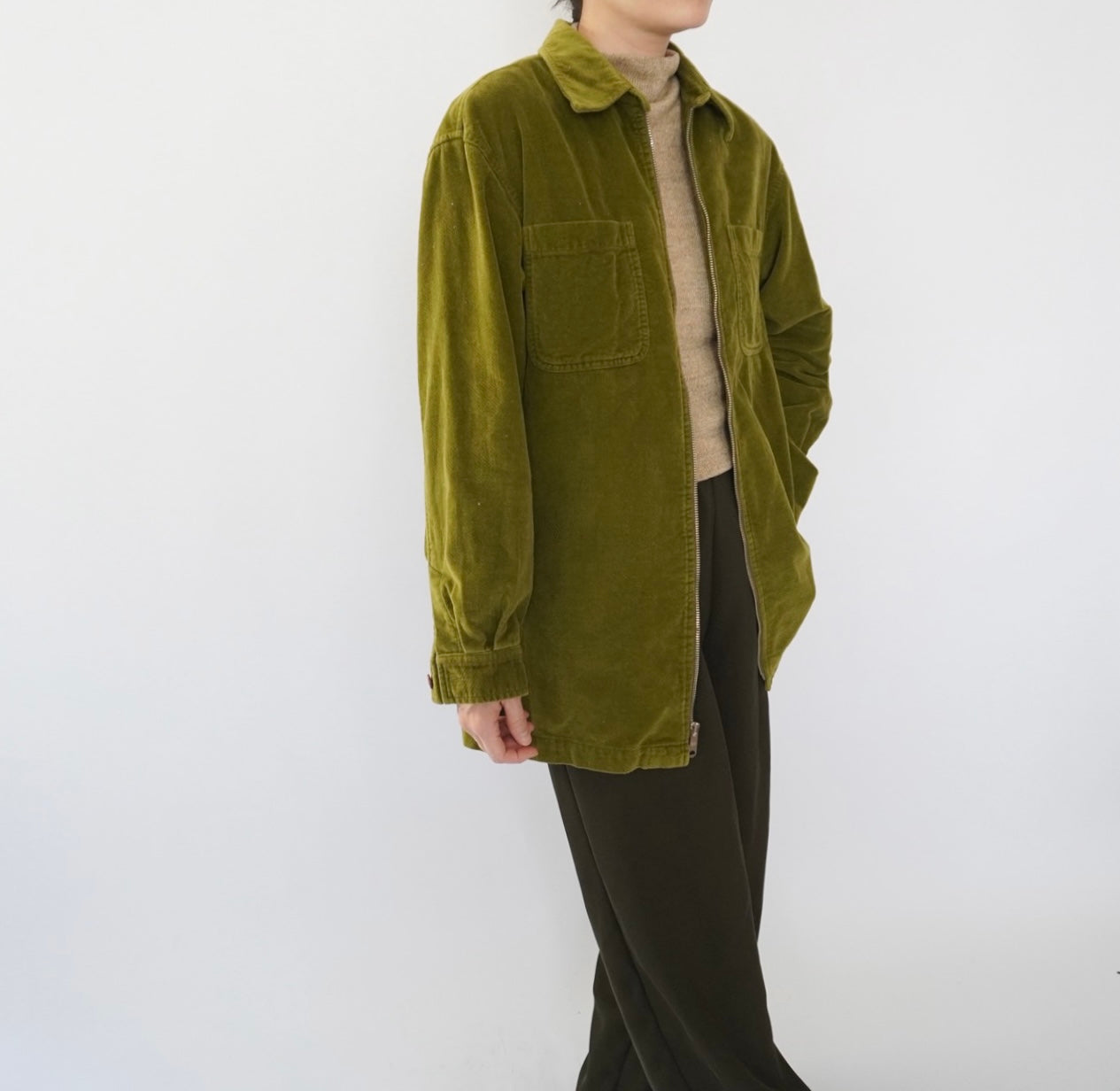 90s Velour Zip Shirt Jacket