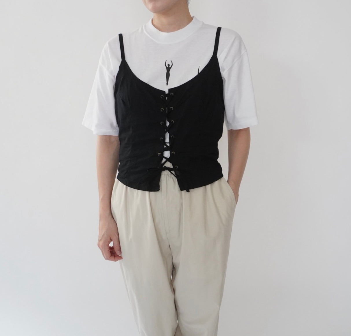 90s Lace Up Design Camisole Top