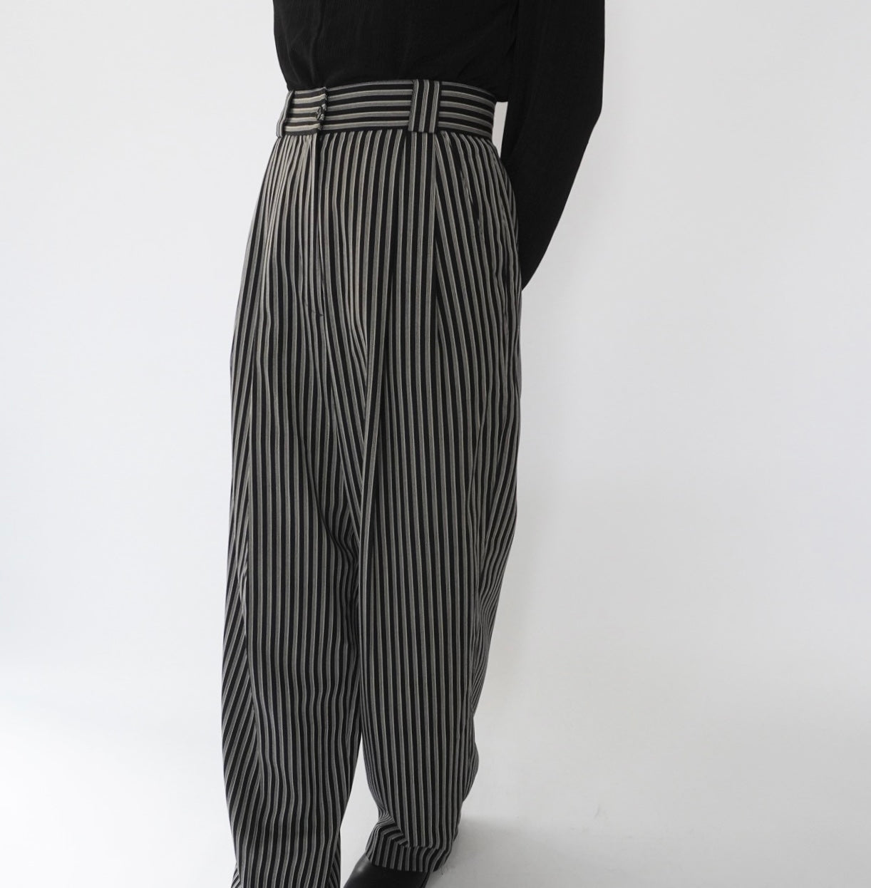80s Black White Striped  Pants Made in Italy