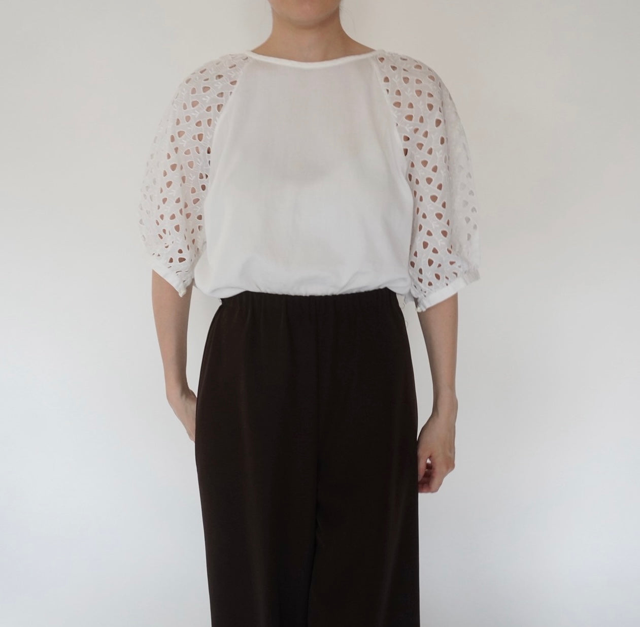 80s Cut Lace Design Blouse