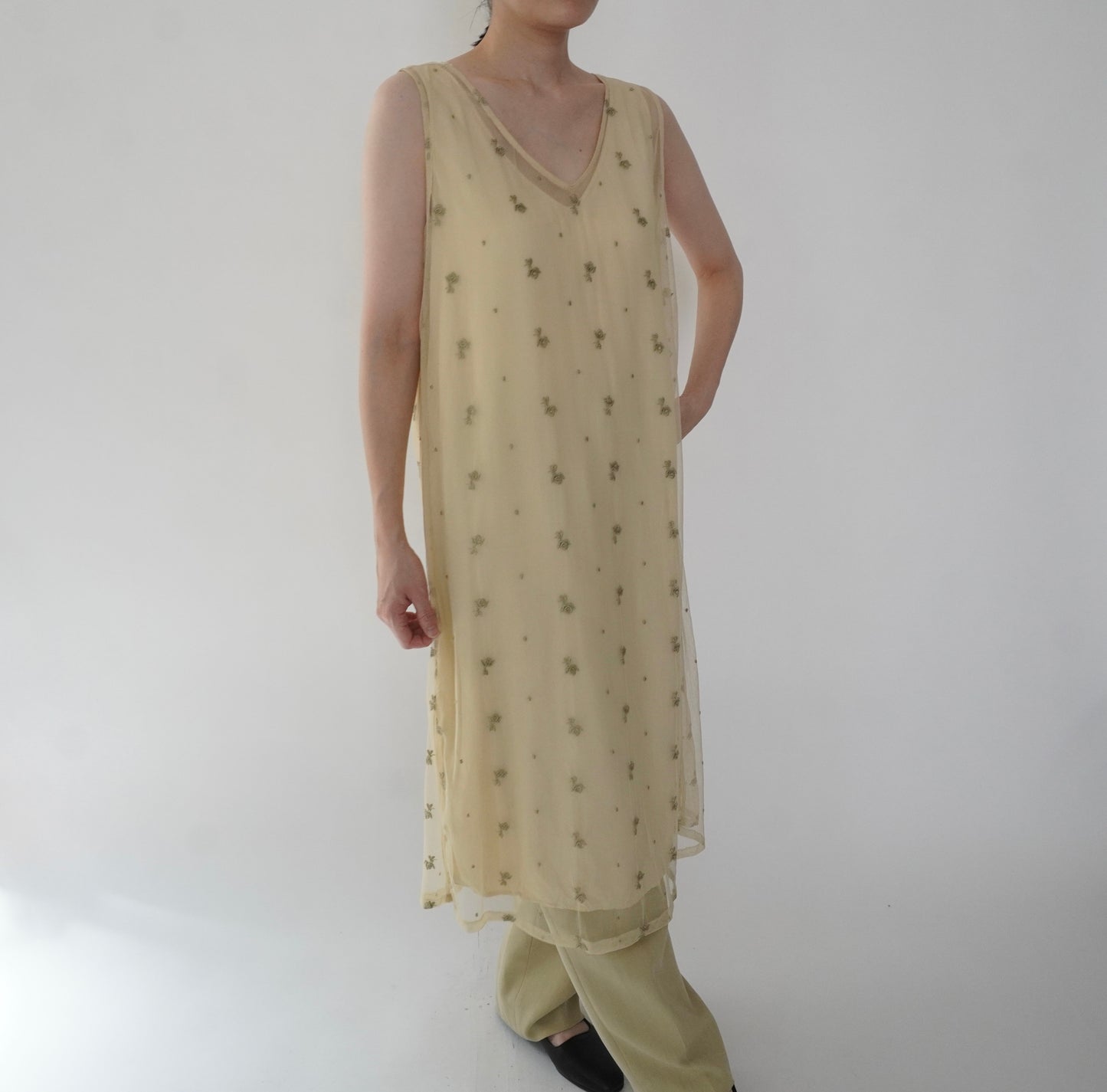 90s Embroidery Sheer Dress