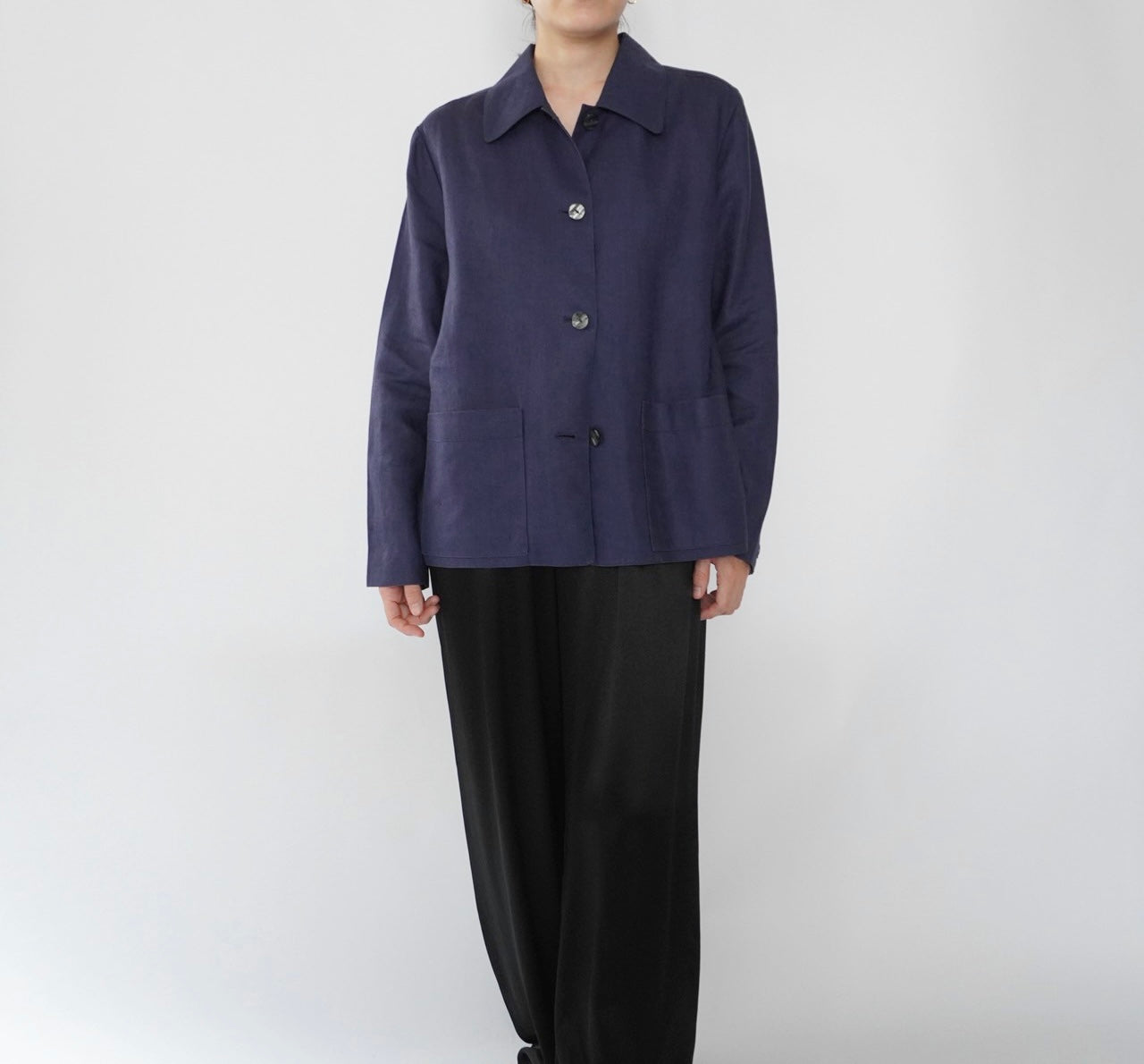 90s Navy Linen Jacket
