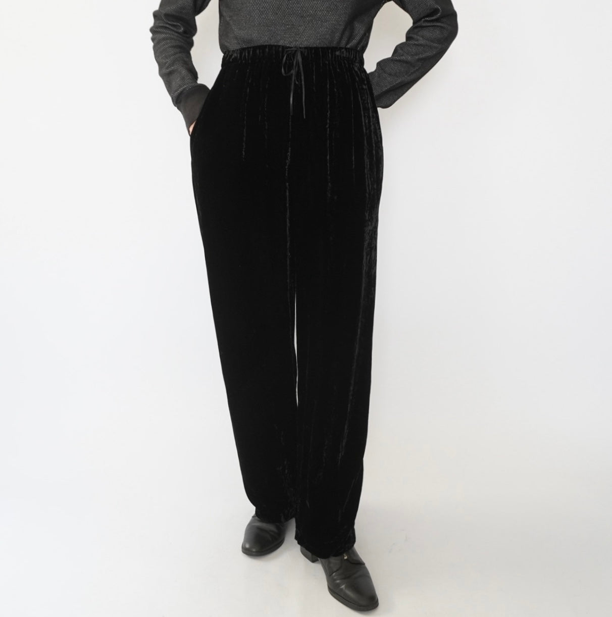 90s Black Velour Wide Pants